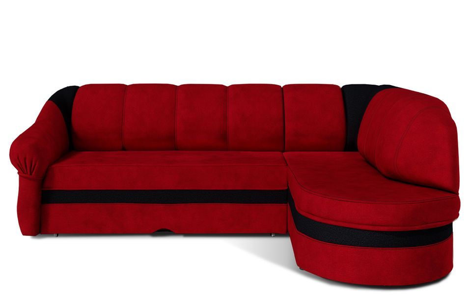 Canapé d'angle droit convertible tissu rouge et noir Sundy 250 cm - Photo n°1