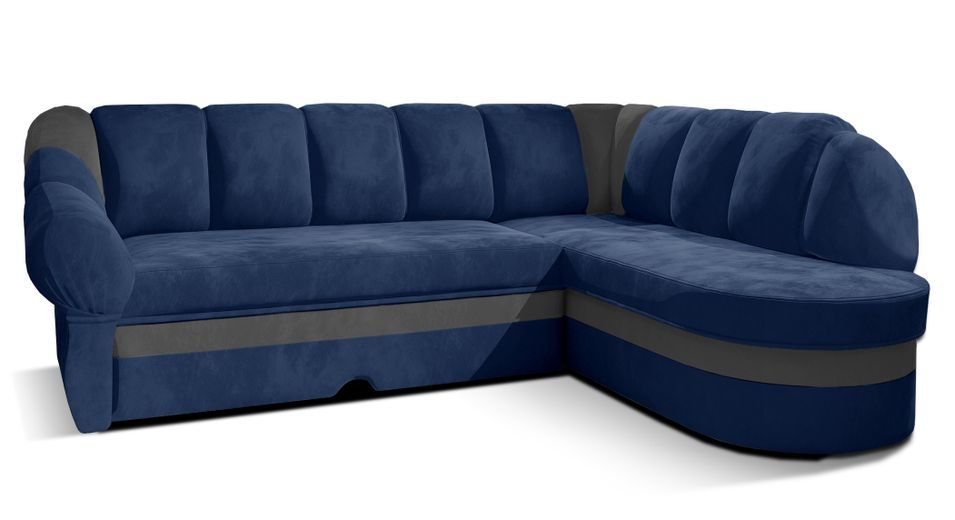 Canapé d'angle droit convertible velours bleu marine et gris clair Sundy 250 cm - Photo n°1