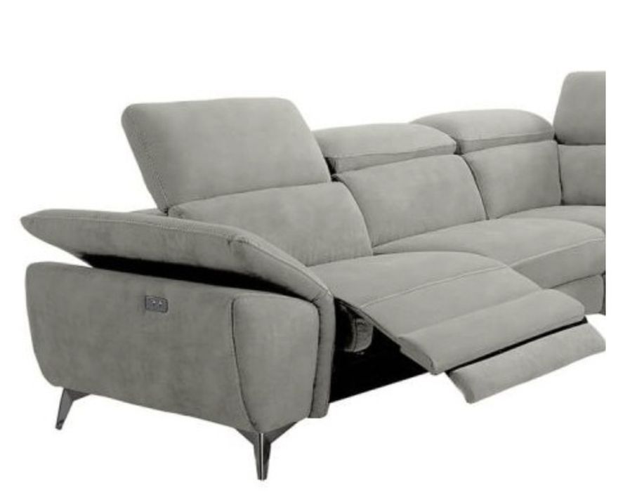 Canapé d'angle droit de relaxation électrique microfibre gris clair Skina - Photo n°3