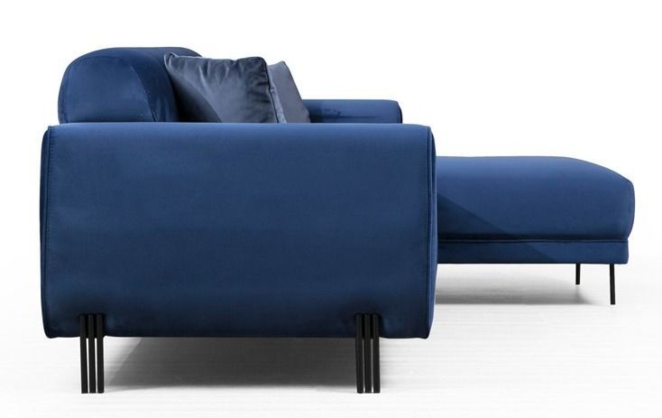 Canapé d'angle droit design velours bleu marine et pieds acier noir Liza - Photo n°4