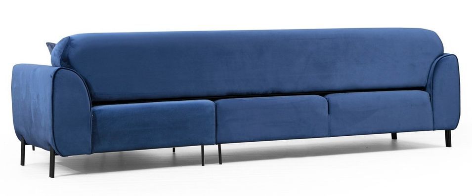 Canapé d'angle droit design velours bleu marine et pieds acier noir Liza - Photo n°5