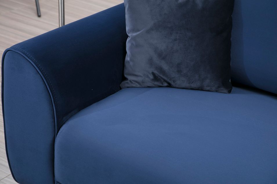 Canapé d'angle droit design velours bleu marine et pieds acier noir Liza - Photo n°11