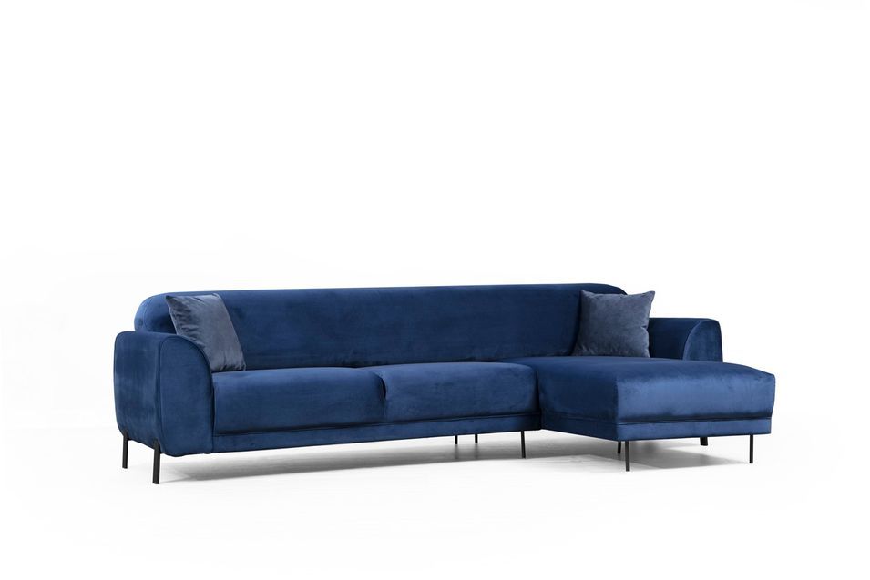 Canapé d'angle droit design velours bleu marine et pieds acier noir Liza - Photo n°12