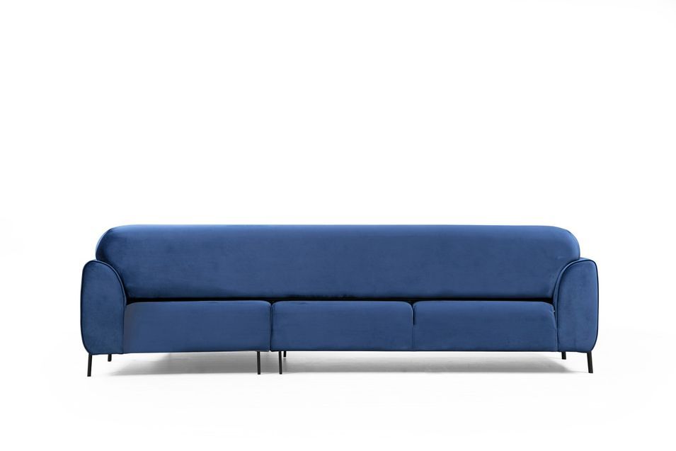 Canapé d'angle droit design velours bleu marine et pieds acier noir Liza - Photo n°13