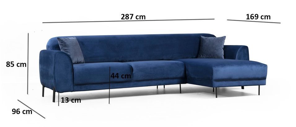 Canapé d'angle droit design velours bleu marine et pieds acier noir Liza - Photo n°16