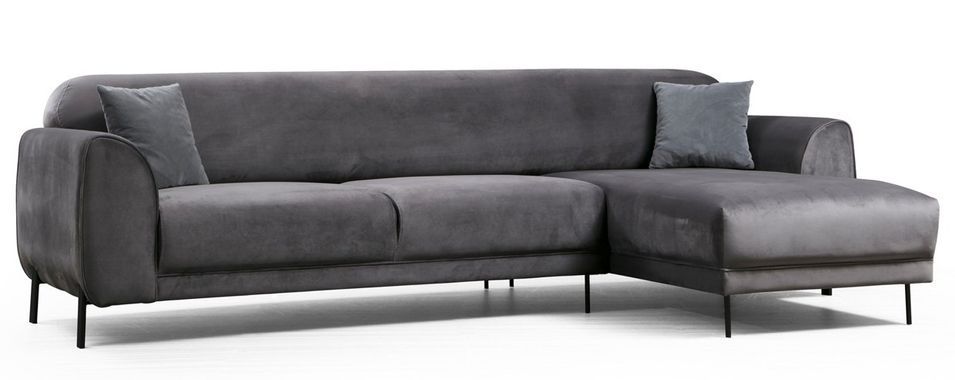 Canapé d'angle droit design velours gris foncé et pieds acier noir Liza - Photo n°2