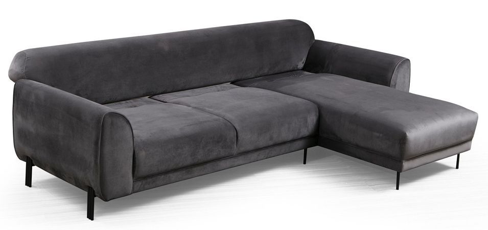 Canapé d'angle droit design velours gris foncé et pieds acier noir Liza - Photo n°6