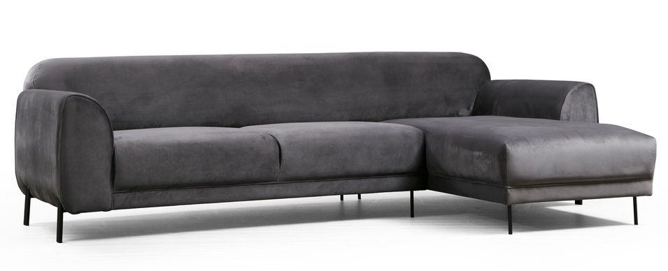 Canapé d'angle droit design velours gris foncé et pieds acier noir Liza - Photo n°11