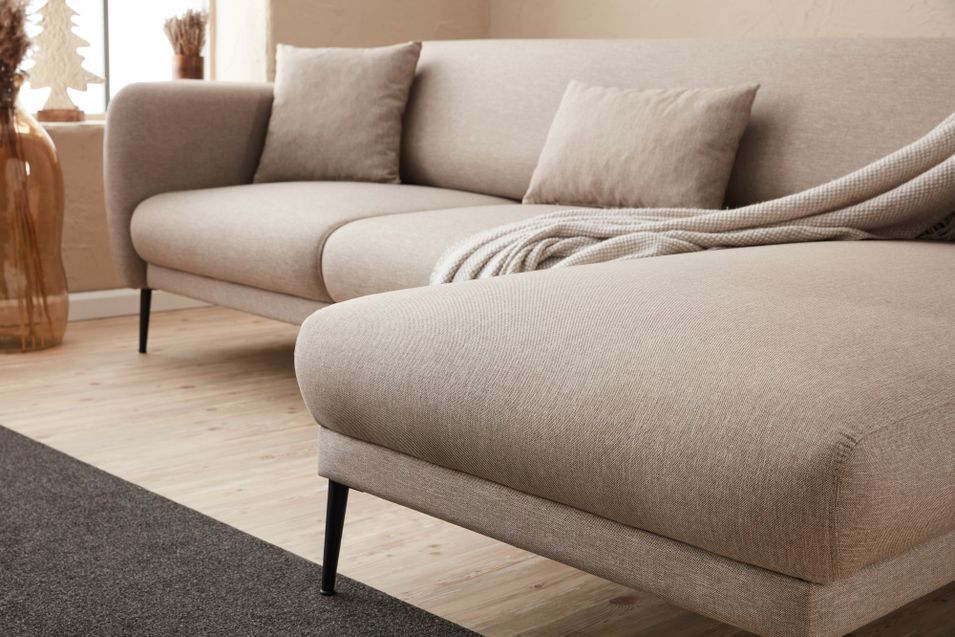 Canapé d'angle droit moderne tissu beige clair Valiko 265 cm - Photo n°5
