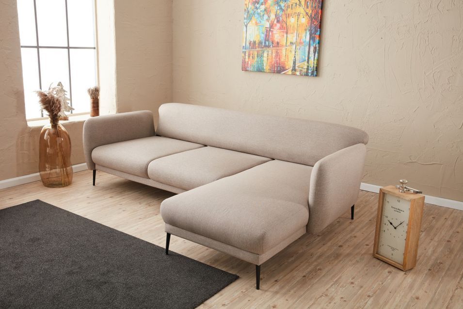 Canapé d'angle droit moderne tissu beige clair Valiko 265 cm - Photo n°6