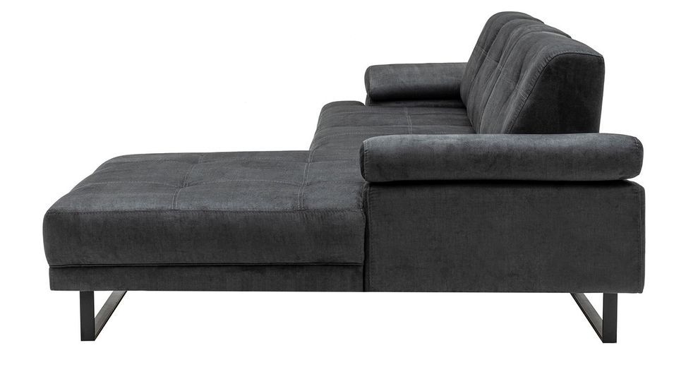 Canapé d'angle droit moderne tissu doux anthracite pieds métal noir Kustone 274 cm - Photo n°4