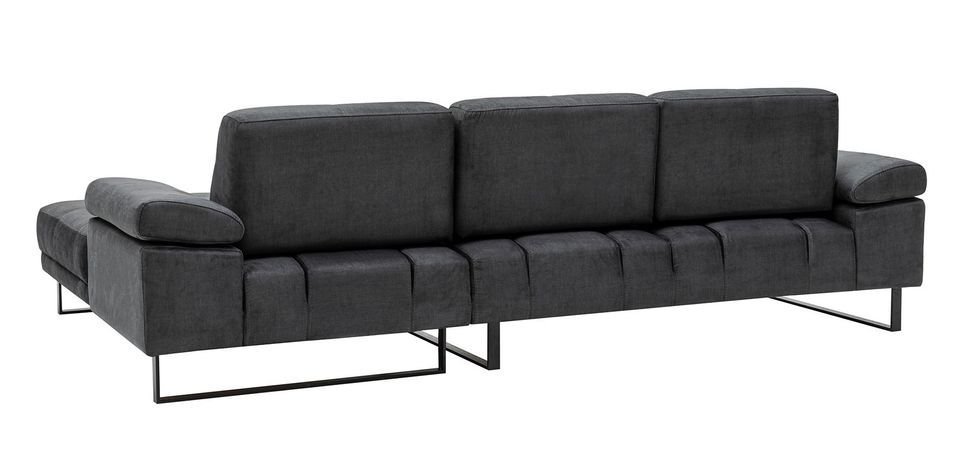 Canapé d'angle droit moderne tissu doux anthracite pieds métal noir Kustone 274 cm - Photo n°5