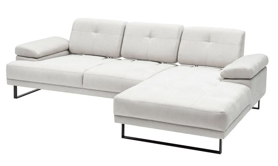Canapé d'angle droit moderne tissu doux beige clair pieds métal noir Kustone 274 cm - Photo n°2