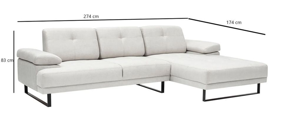 Canapé d'angle droit moderne tissu doux beige clair pieds métal noir Kustone 274 cm - Photo n°17