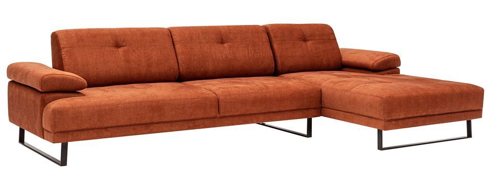 Canapé d'angle droit moderne tissu doux orange pieds métal noir Kustone 274 cm - Photo n°2