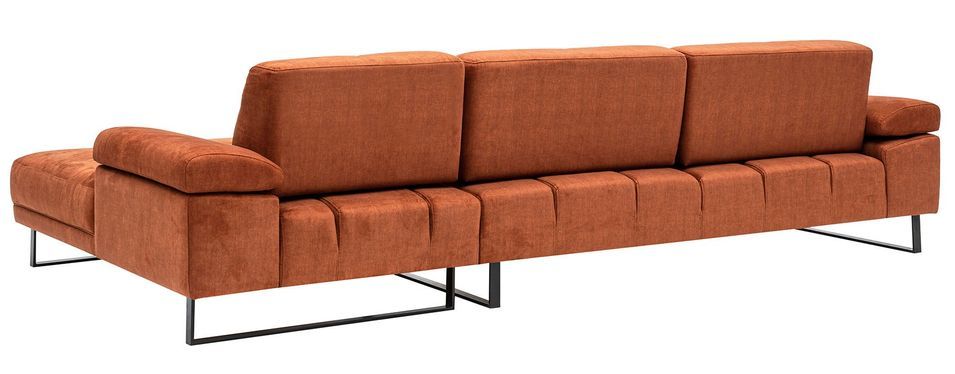 Canapé d'angle droit moderne tissu doux orange pieds métal noir Kustone 274 cm - Photo n°5