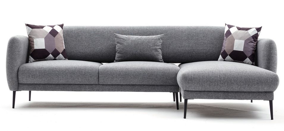Canapé d'angle droit moderne tissu gris clair Valiko 265 cm - Photo n°1