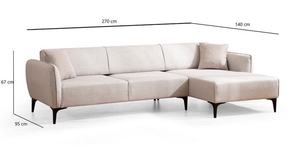 Canapé d'angle droit tissu beige clair Bellano 270 cm - Photo n°8