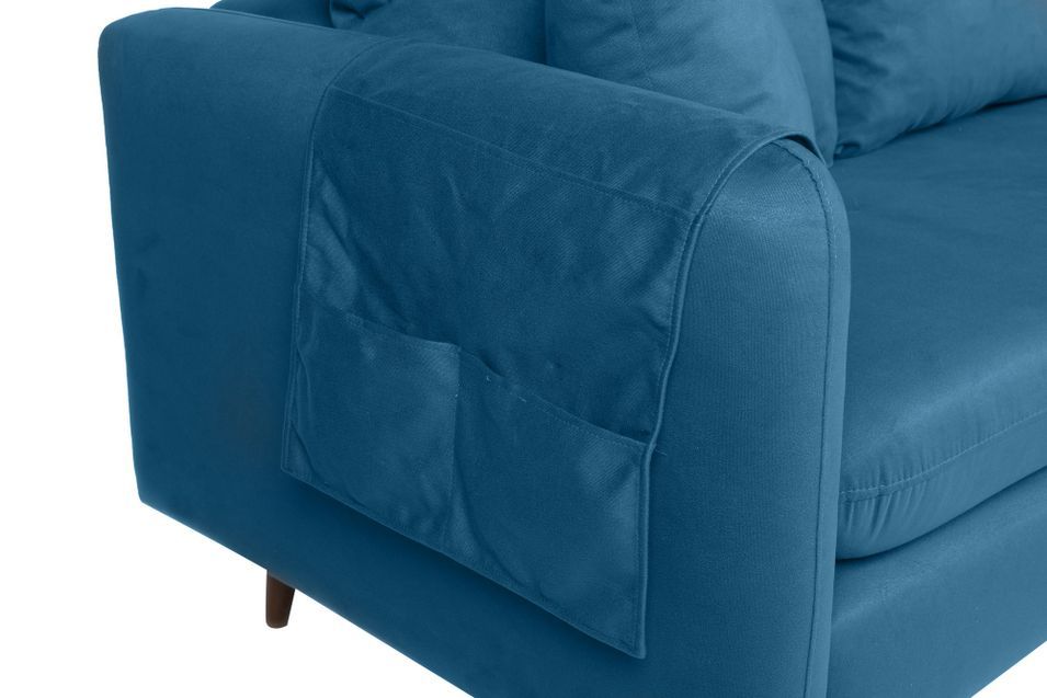 Canapé d'angle droit tissu bleu canard avec pieds en bois naturel Rival 215 cm - Photo n°4
