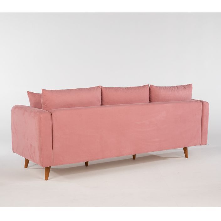 Canapé d'angle droit tissu rose avec pieds en bois naturel Rival 215 cm - Photo n°6