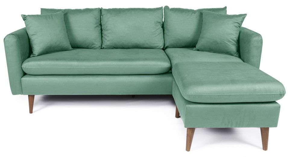 Canapé d'angle droit tissu vert d'eau avec pieds en bois naturel Rival 215 cm - Photo n°1