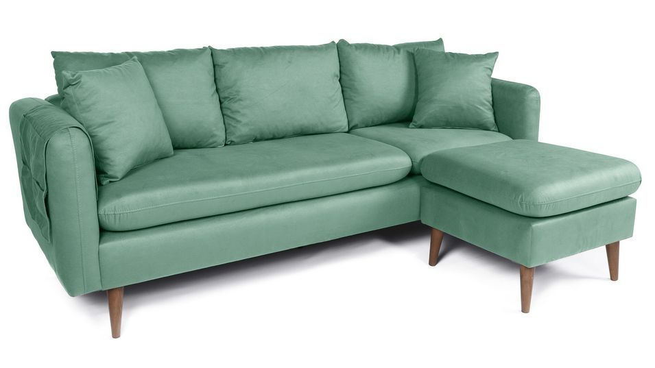 Canapé d'angle droit tissu vert d'eau avec pieds en bois naturel Rival 215 cm - Photo n°3