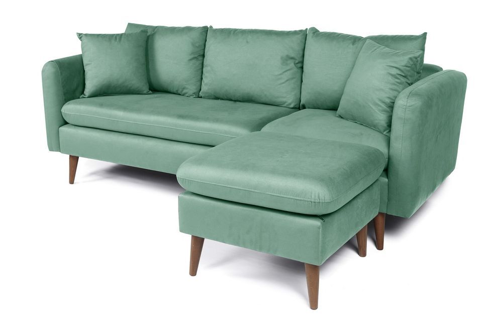 Canapé d'angle droit tissu vert d'eau avec pieds en bois naturel Rival 215 cm - Photo n°4