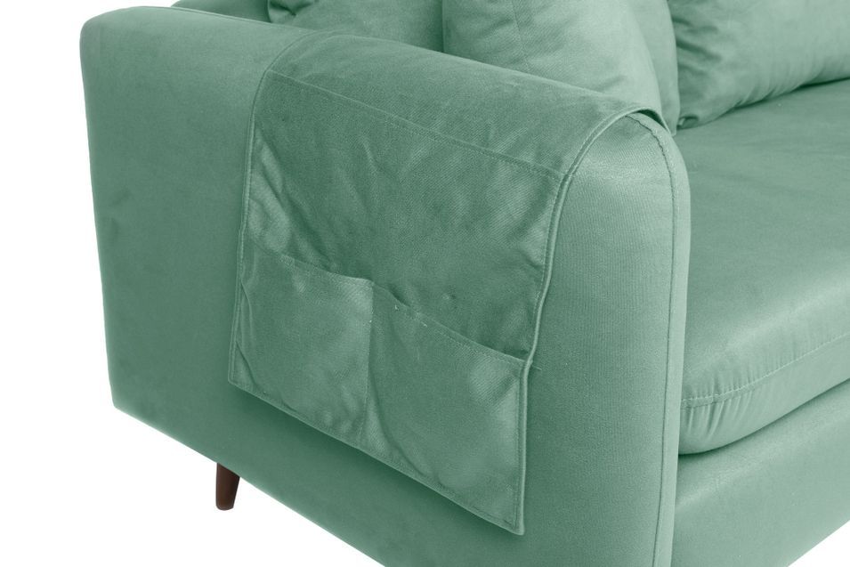 Canapé d'angle droit tissu vert d'eau avec pieds en bois naturel Rival 215 cm - Photo n°6