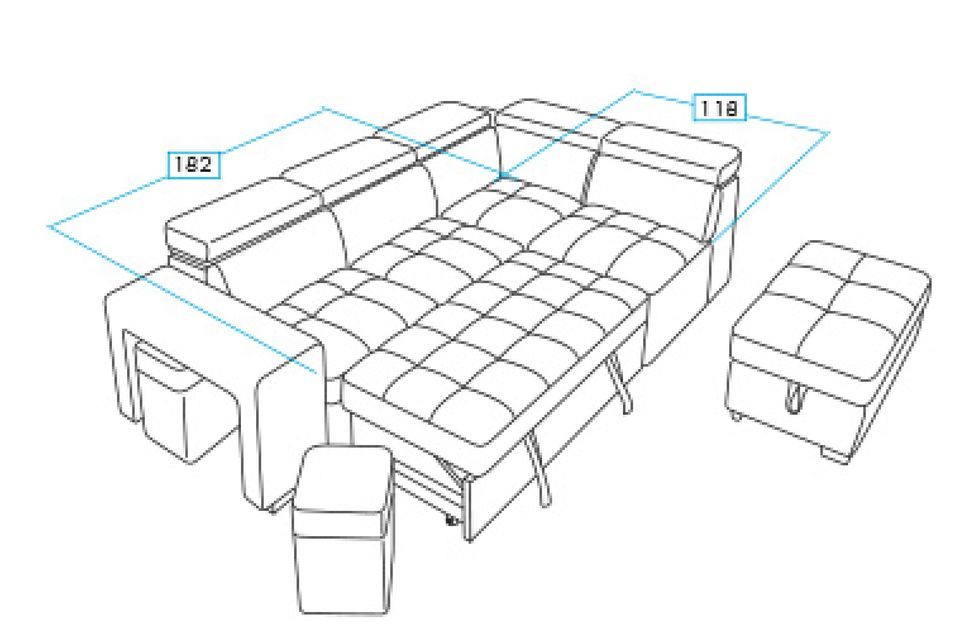 Canapé d'angle en microfibre avec 2 poufs et 1 coffre Selina - Photo n°6