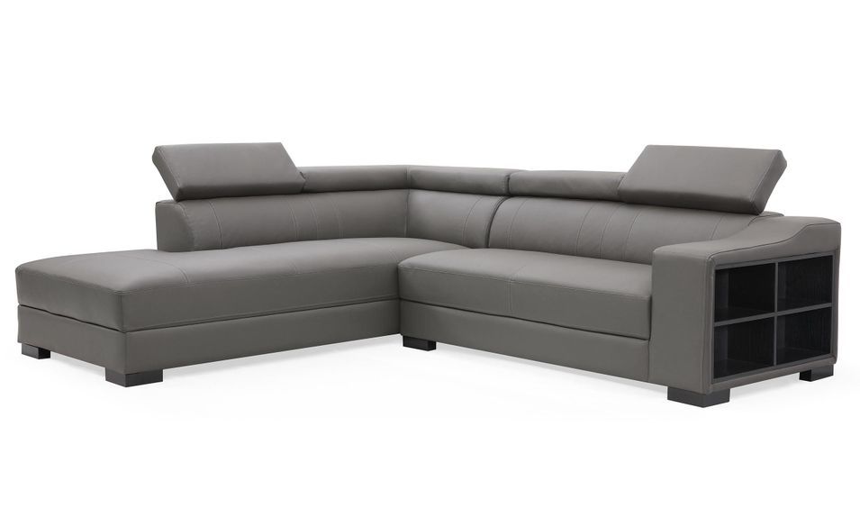 Canapé d'angle gauche 5 places cuir gris Ozen - Photo n°5