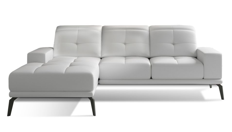 Canapé d'angle gauche 5 places simili cuir blanc Torpille 265 cm - Photo n°1