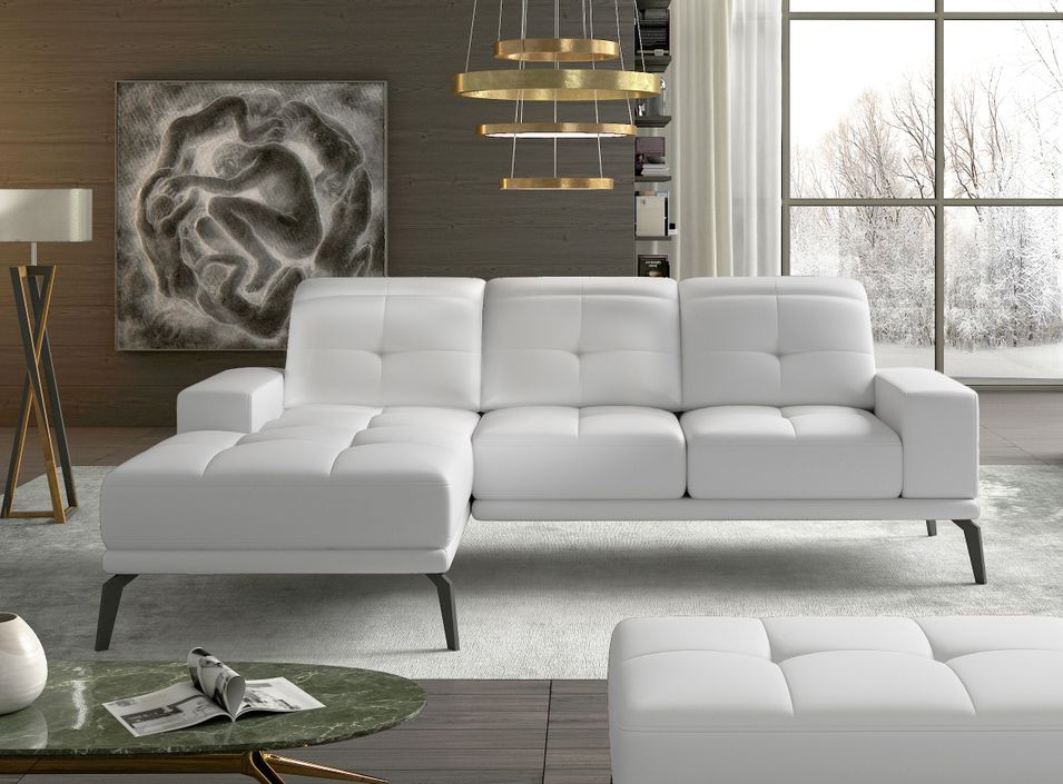 Canapé d'angle gauche 5 places simili cuir blanc Torpille 265 cm - Photo n°2