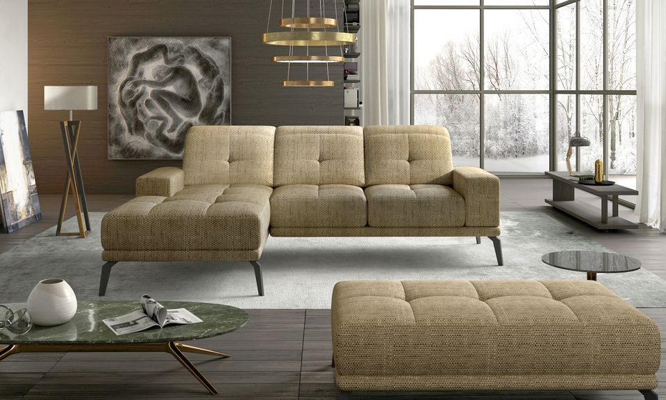 Canapé d'angle gauche 5 places tissu beige chiné Torpille 265 cm - Photo n°2