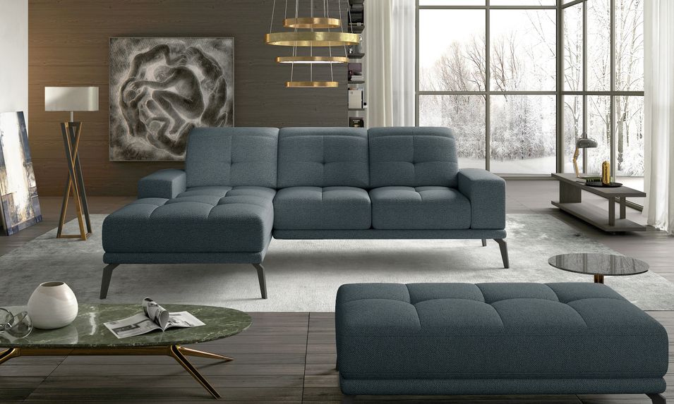 Canapé d'angle gauche 5 places tissu bleu Torpille 265 cm - Photo n°2