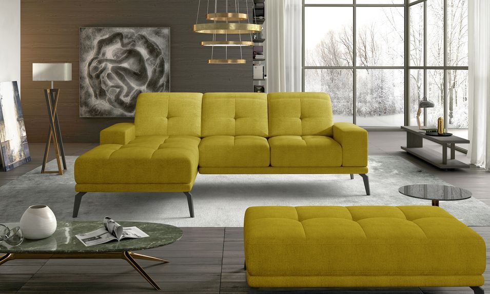 Canapé d'angle gauche 5 places tissu jaune Torpille 265 cm - Photo n°2