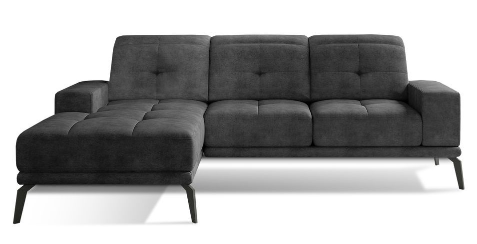 Canapé d'angle gauche 5 places tissu suédine gris foncé Torpille 265 cm - Photo n°1