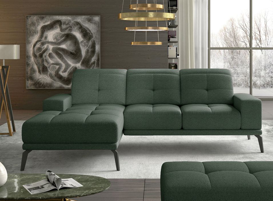 Canapé d'angle gauche 5 places tissu vert avocat Torpille 265 cm - Photo n°2