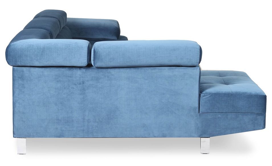 Canapé d'angle gauche avec têtières relevables velours bleu Anya - Photo n°4
