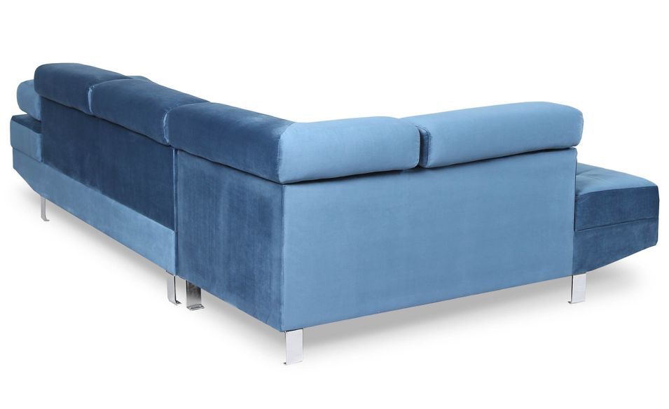 Canapé d'angle gauche avec têtières relevables velours bleu Anya - Photo n°5