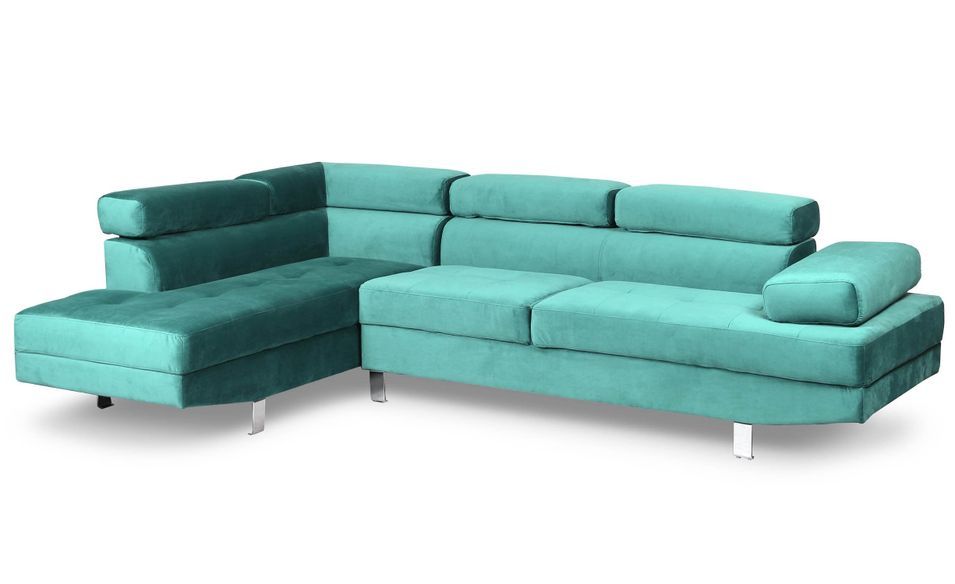 Canapé d'angle gauche avec têtières relevables velours vert Anya - Photo n°2