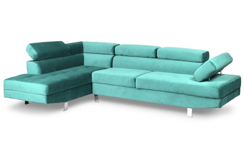 Canapé d'angle gauche avec têtières relevables velours vert Anya - Photo n°3