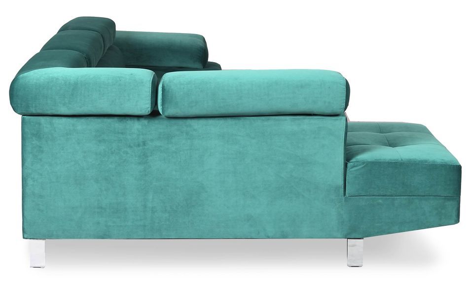 Canapé d'angle gauche avec têtières relevables velours vert Anya - Photo n°4