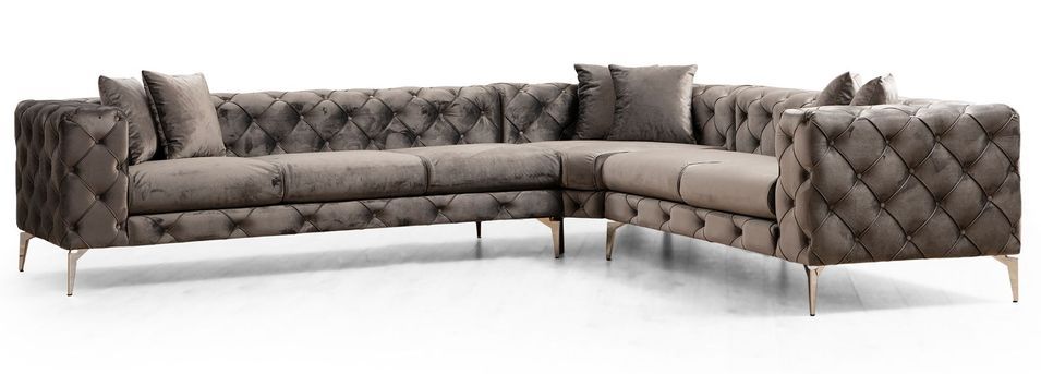 Canapé d'angle gauche capitonné velours gris foncé et pieds chromés Herakles 270 cm - Photo n°1