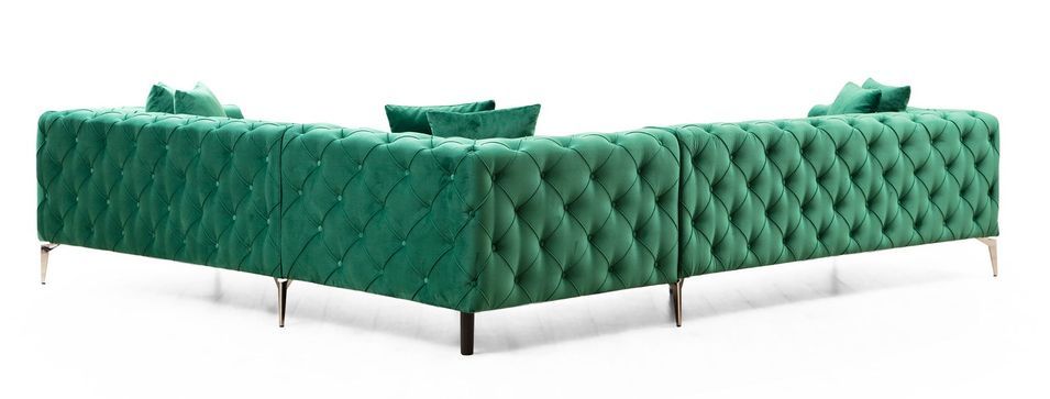 Canapé d'angle gauche capitonné velours vert et pieds chromés Herakles 270 cm - Photo n°7