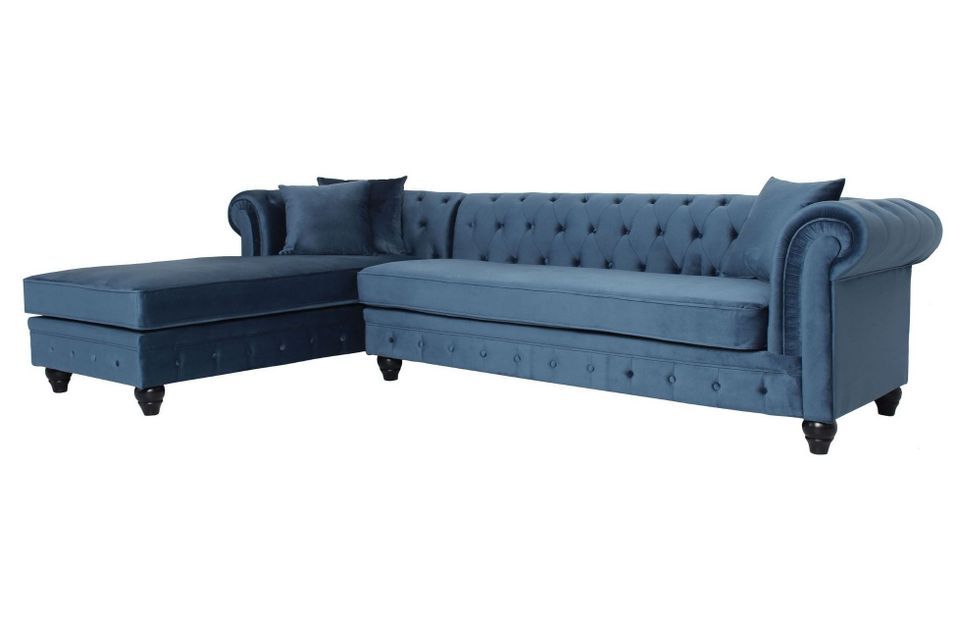Canapé d'angle gauche chesterfield velours bleu Rosee 281 cm - Photo n°2
