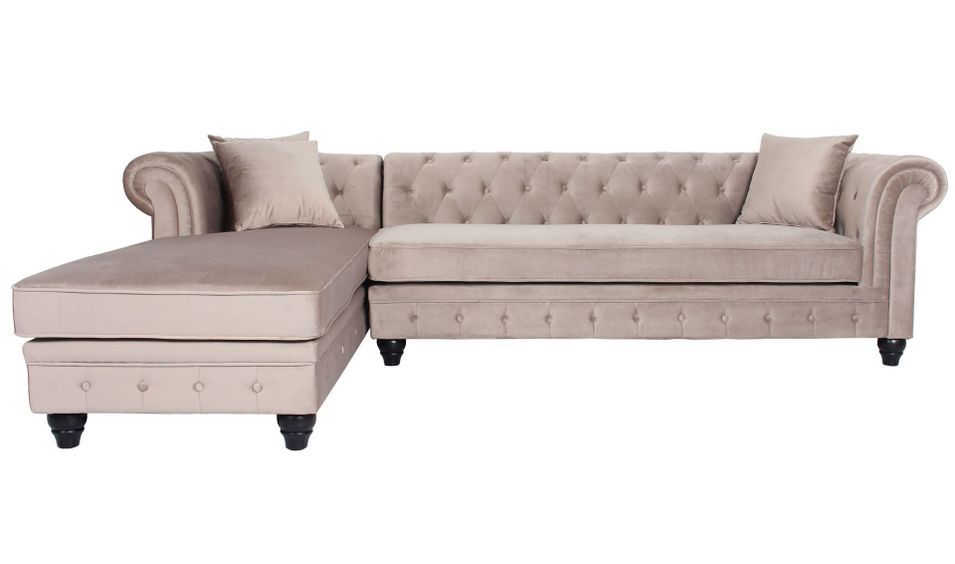Canapé d'angle gauche chesterfield velours taupe Rosee 281 cm - Photo n°1