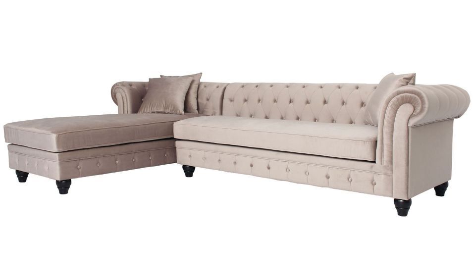 Canapé d'angle gauche chesterfield velours taupe Rosee 281 cm - Photo n°2