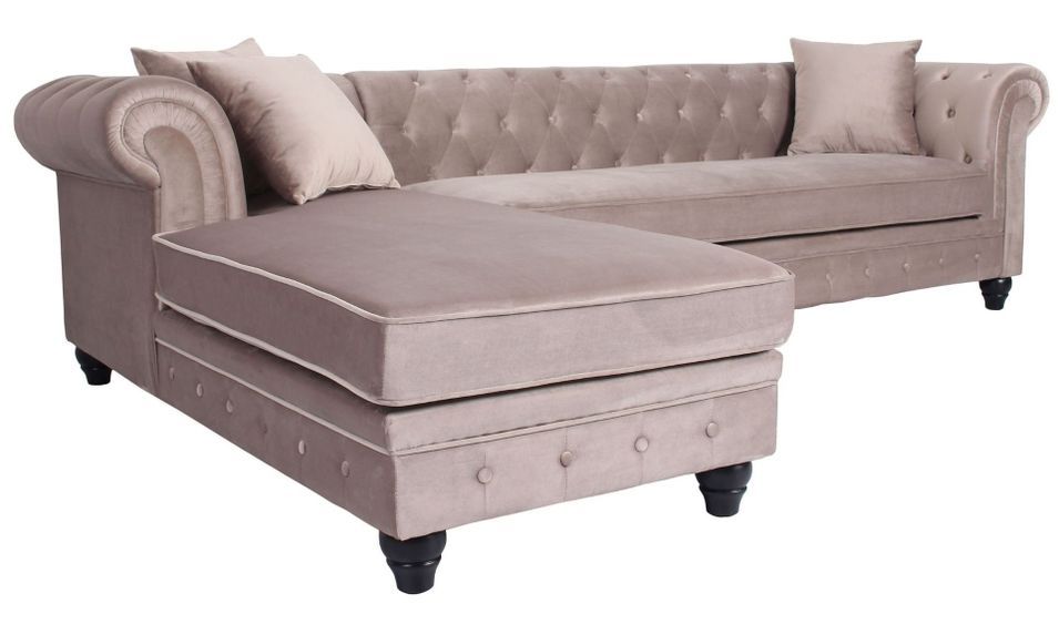 Canapé d'angle gauche chesterfield velours taupe Rosee 281 cm - Photo n°3
