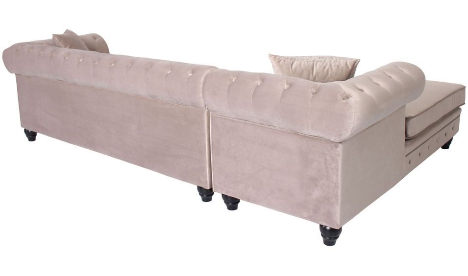 Canapé d'angle gauche chesterfield velours taupe Rosee 281 cm - Photo n°4