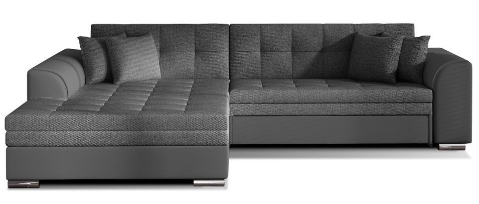 Canapé d'angle gauche convertible 4 places tissu et simili gris Looka 295 cm - Photo n°1